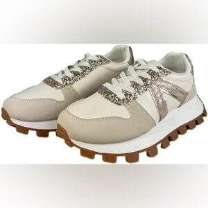 Stylish Beige and Glitter Sneakers